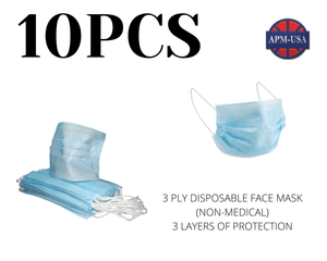10 Pack-3 Ply Disposable Face Mask (Non-Medical) APM-USA